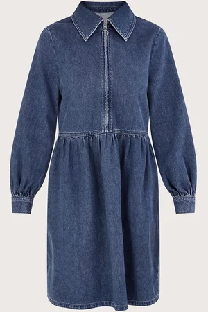 Monsoon 100% Cotton Shirt Zip Denim DressM