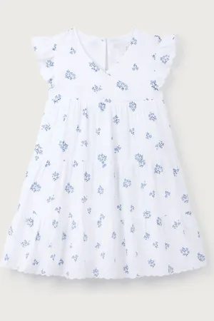 The White Company Crinkle 100% Cotton Elodie Floral Wrap Tiered White Dress110116 cm