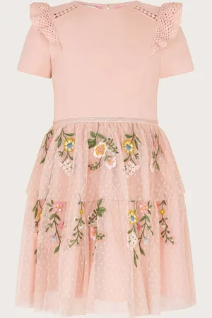 Monsoon Short Sleeve Floral Print Embroidered Tulle Dress11