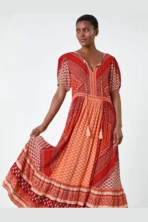 Roman Stripe Border Print Crinkle Maxi Dress48