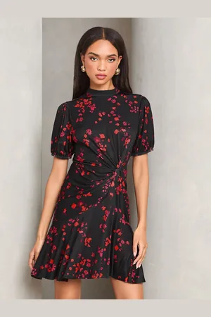 Lipsy London Floral Puff Sleeve Ruched Jersey Mini Dress42