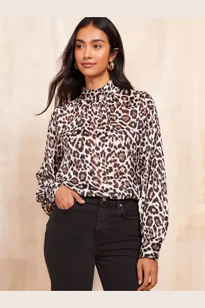 Friends Like These Roll Neck Tie Back Animal Print Blouse38