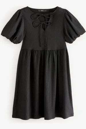 Next Textured Jersey Puff Sleeves Tie Front Detail Mini Dress38 Wysoki