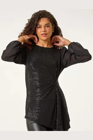 Roman Ruched Waist Sparkle Tunic Top48