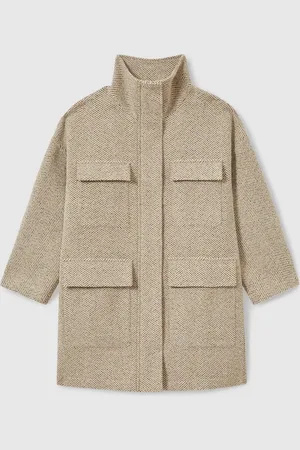 Reiss Amora Funnel-Neck Herringbone Coat With Wool40