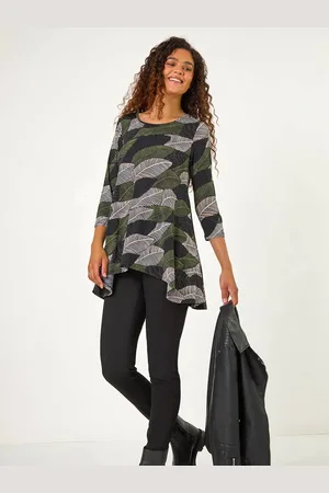Roman Stretch Textured Leaf Print Tunic38