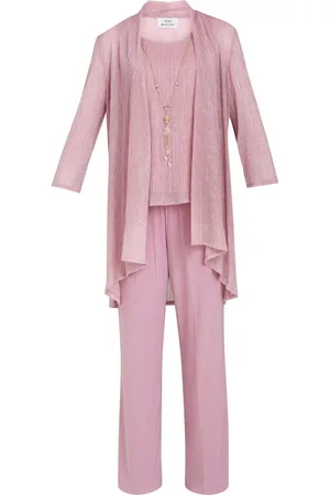 Gina Bacconi Pink Natasha Three Piece Metallic Crinkle Suit Trousers40