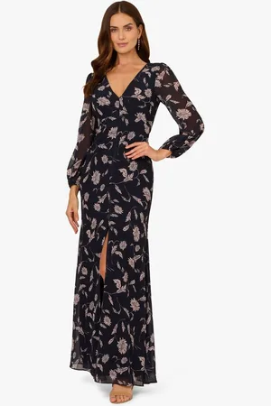 Adrianna Papell Blue Print Chiffon Long Dress46