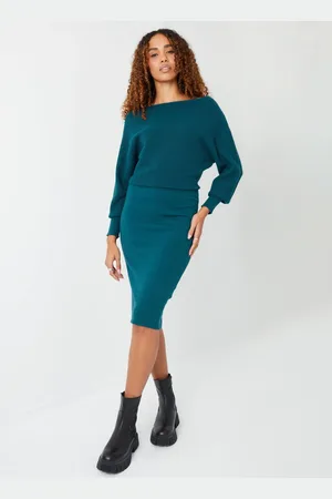 Threadbare Slash Neck Knitted Midi Dress44
