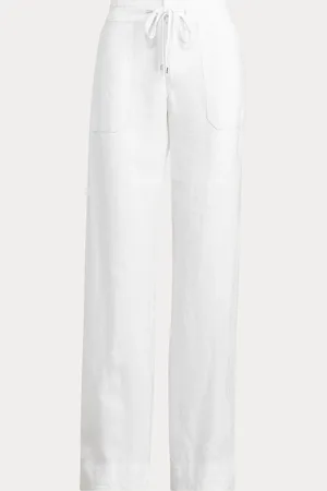 Ralph Lauren Jovonie Wide Leg Linen 100% Cotton White Trousers42