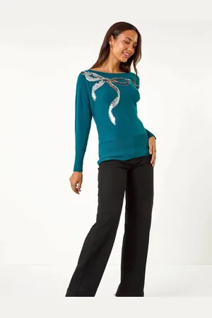 Roman Sequin Bow Slash Neck Blouese42