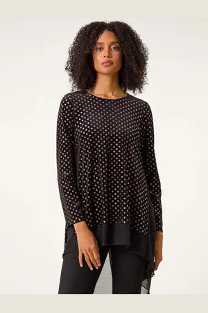 Roman Glitter Spot Print Chiffon Hem Tunic Top48