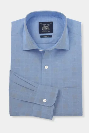 SAVILE ROW Blue 100% Cotton Prince of Wales Check Classic Fit Formal Shirt20 cali