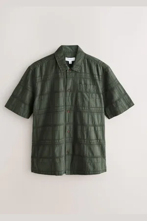 Next 100% Cotton Textured Check Short Sleeve ShirtL