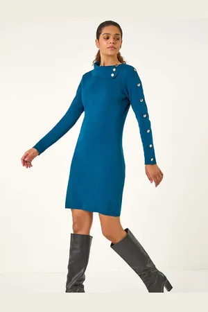 Roman Button Detail Roll Neck Jumper Dress42