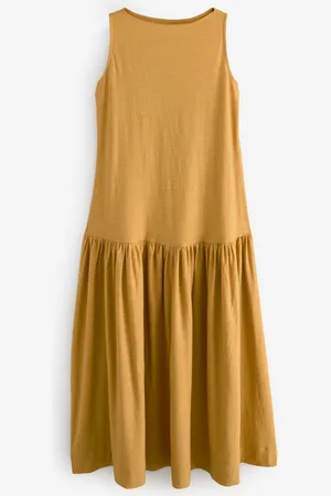 Next Sleeveless Drop Waist 100% Cotton Crew Neck Midi Dress42tall