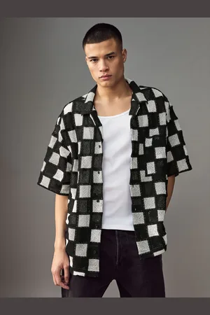 HUGO BOSS Check Print Crochet Oversized Fit ShirtM
