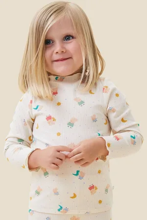 Mori Cream Organic Cotton and Bamboo Ribbed Peppa Pig Print Long Sleeve Top5