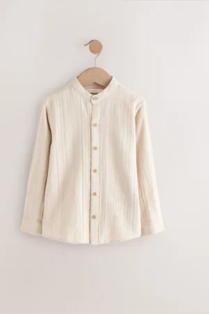 Next Long Sleeve Grandad Collar Linen Mix Texture Shirt (3-16yrs)110116 cm