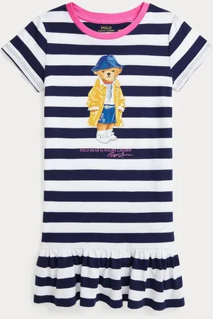 Ralph Lauren Girls Striped Polo Bear 100% Cotton Jersey Blue/White Dress13 lat (158 cm)