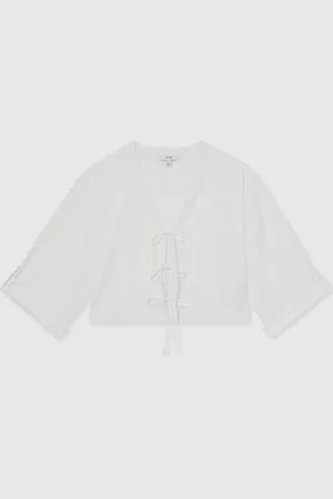 Reiss Nadia Cotton Broderie Tie-Front TopM