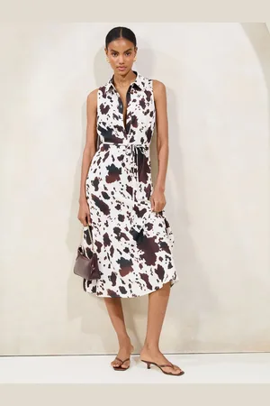 Lipsy London Printed Sleeveless Button Down Midi Shirt Dress36