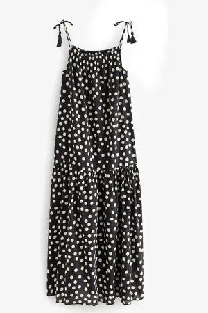 Next Strappy Drop Waist Tiered Maxi Dress with Linen44 Wysoki