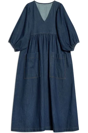 Albaray Blue Dark Denim V-Neck Midi 100% Cotton Dress38