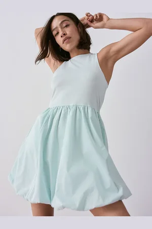 Next Puffball Hem Woven Jersey Mix 100% Cotton Mini DressEU 38 Tall (UK 10 T)