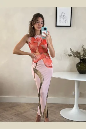 Style Cheat Mesh Placement Floral Print Sleeveless Maxi Dress40