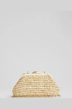 LK Bennett Small Alexa Natural And Gold Paper Oloid Clasp Frame Clutch BagJeden