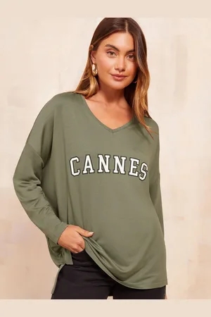 Friends Like These Graphic Slogan Soft Jersey V-Neck Long Sleeve Tunic Top36