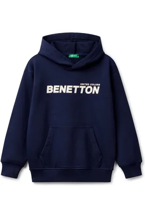Benetton Boys Blue Logo Hooded 100% Cotton Sweatshirt8