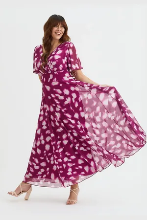 Scarlett & Jo Isabelle Mulberry Abstract Float Sleeve Maxi Dress48