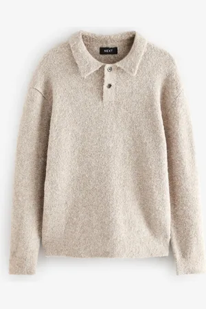 Next Relaxed Fit Bouclé Texture Knitted Long Sleeve Polo ShirtXL