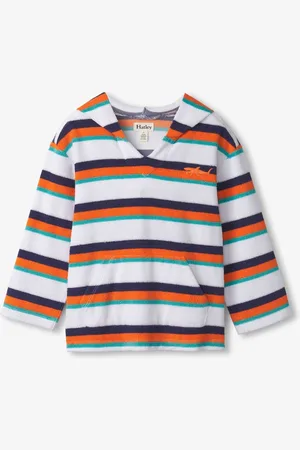 Hatley Orange Aqua Stripes Terry Pull Over Hoodie110116 cm