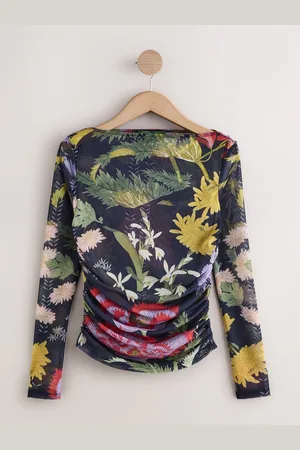 Next Kew Collection Long Sleeve Ruched Side Mesh TopEU 52 (UK 24)
