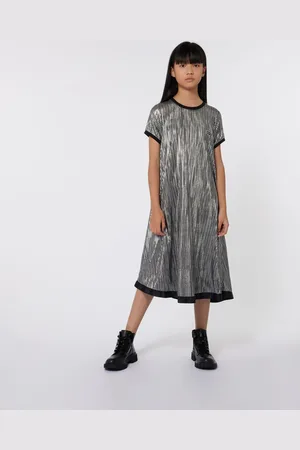 DKNY Silver Metalic Plisse Logo Midi Dress8 lat (128 cm)
