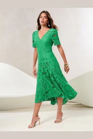 Lipsy London Premium Broderie Lace Short Sleeve V-Neck High Low Midi Dress42