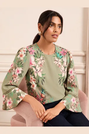 Love & Roses Lace Detail Crew Neck Flute Sleeve Blouse48