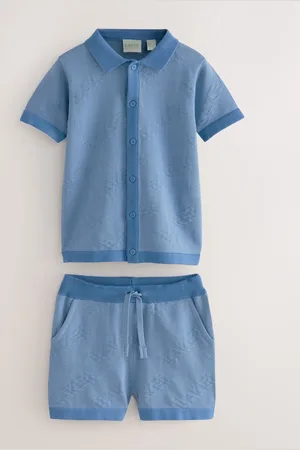 Ted Baker Blue 100% Cotton Knitted Textured Shirt and Shorts Set2