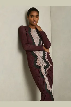 Reiss Georgia Printed Jersey Ruched Midi Dress32