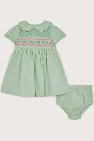 Monsoon Baby Embroidered Smock 100% Cotton Dress and Briefs Set9298 cm