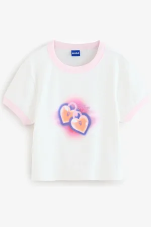 HUGO BOSS Baby Lipstick Graphic Ringer Cropped 100% Cotton T-ShirtX-Large