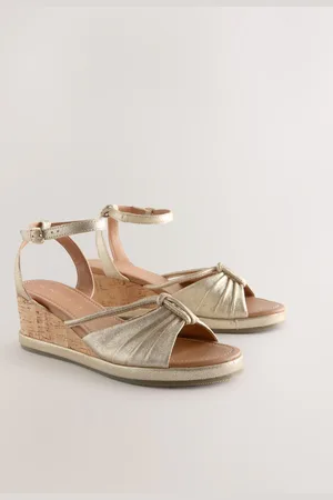 Next Forever Comfort Leather Round Toe Ruched Detail Cork Wedge Heelseu37