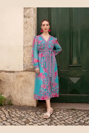RAISHMA Naomi V-Neck Tie Belt Long Sleeved a Line Floral Print Dress40