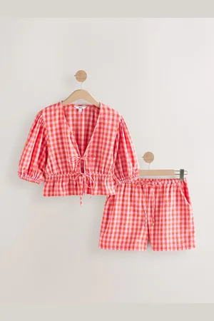 Next 100% Cotton Textured Puff Sleeve Tie Front Top42