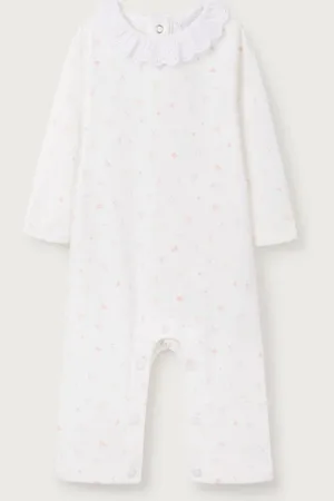 The White Company 100% Organic Cotton Ottile Floral Lace Collar Pointelle White Sleepsuit5662 cm