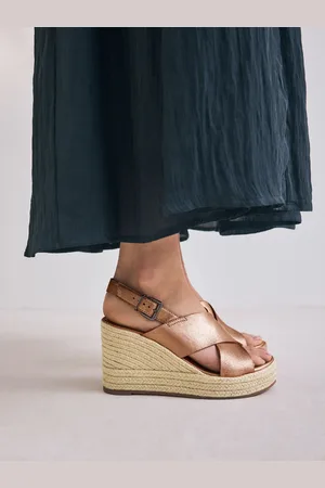 Next Forever Comfort Leather Round Toe Cross-Over Slingback Platform WedgesEU 42 (UK 8)