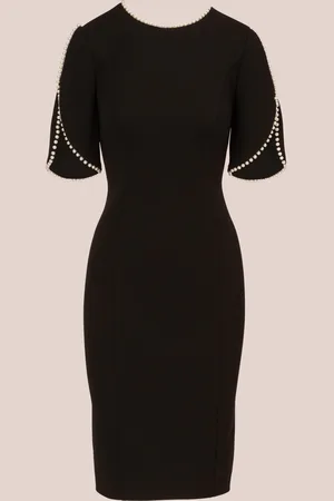 Adrianna Papell Knit Crepe Pearl Midi Black Dress46